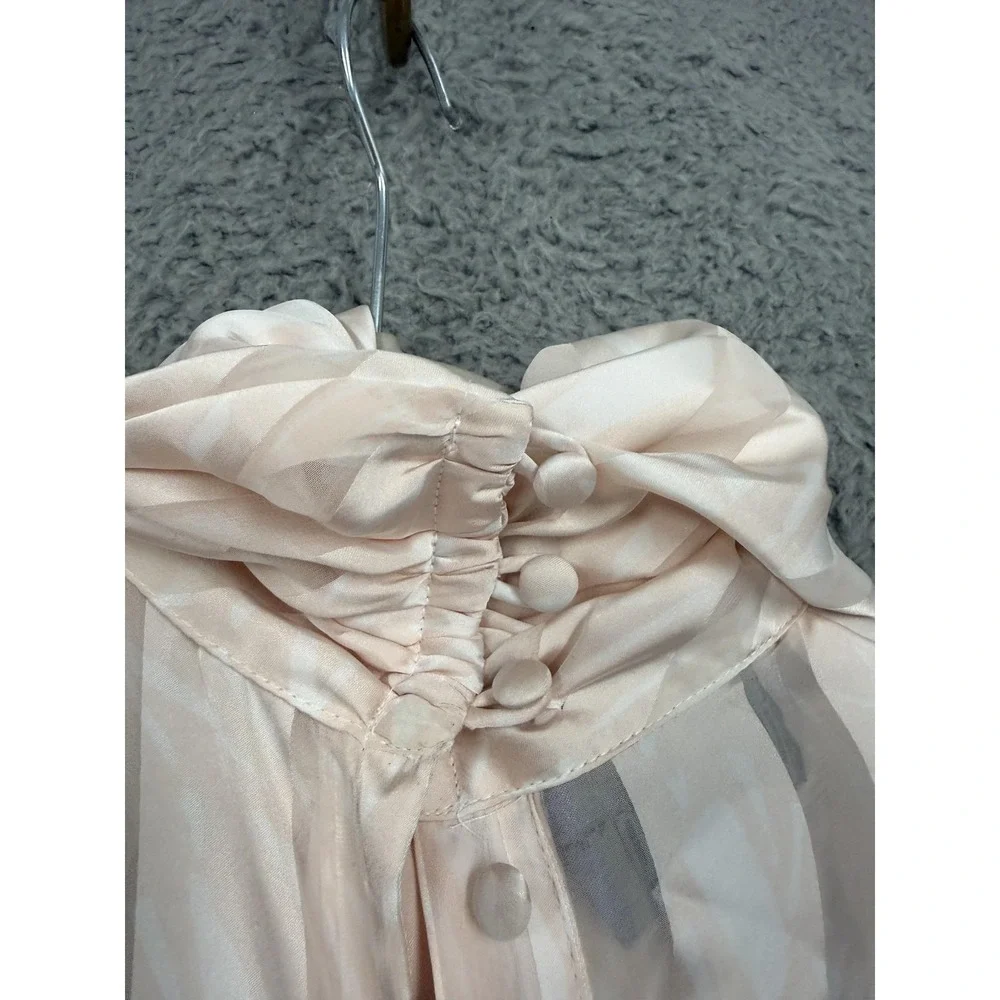 Vintage‎ Worthington Blouse Womens 8 Petite Pink Striped Beaded Mock Neck